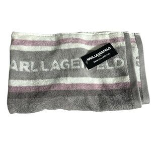 NWT Karl Lagerfeld Gray and Pink Striped Towel 100% cotton nice 👍